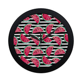 Watercolor paint textured watermelon pieces Elegant Black Wall Clock