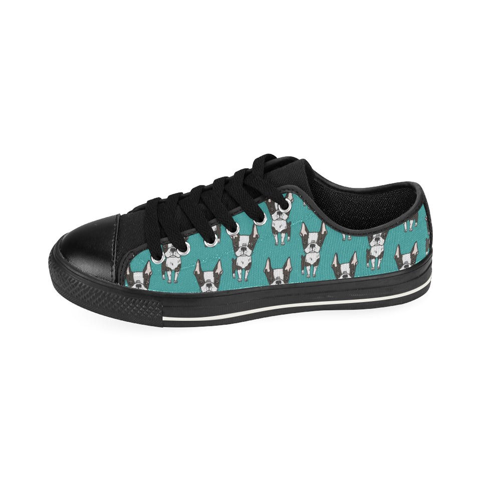 Hand drawn boston terrier dog pattern Men's Low Top Canvas Shoes Black