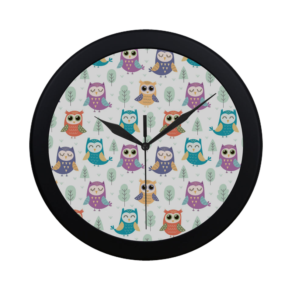 Cute owl pattern Elegant Black Wall Clock