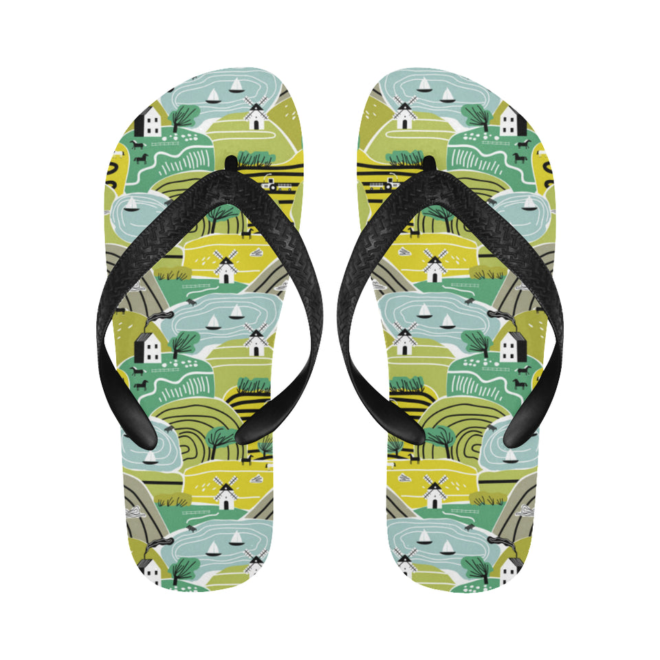 Hand drawn windmill pattern Unisex Flip Flops