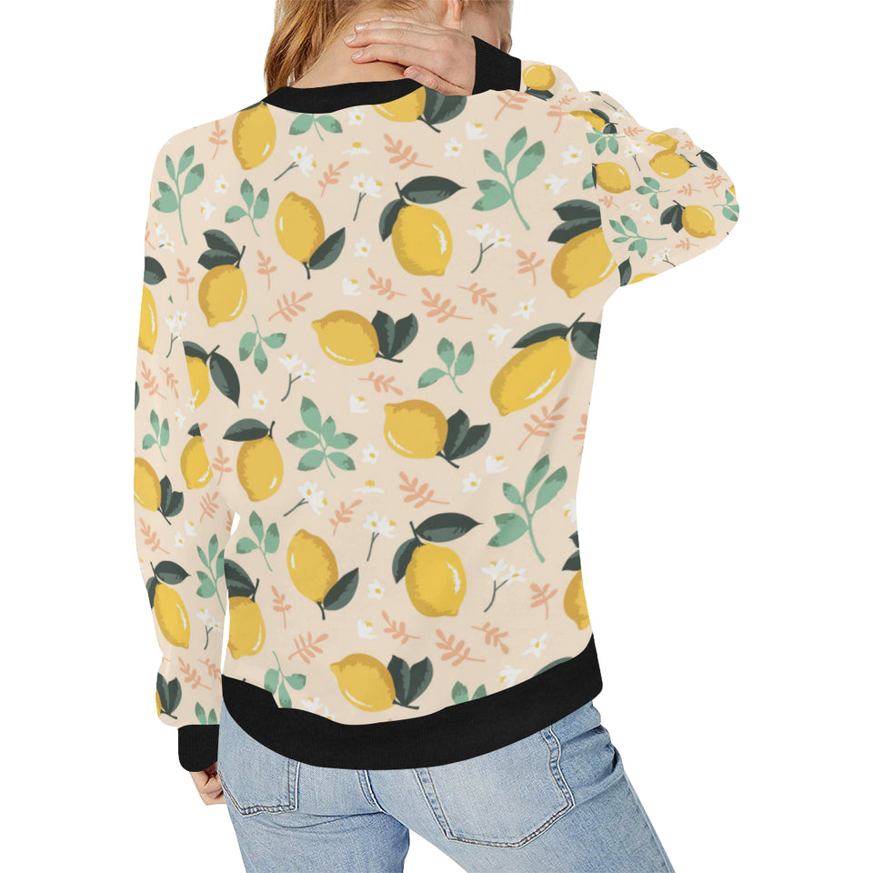 lemon flower leave pattern Women's Crew Neck Sweatshirt