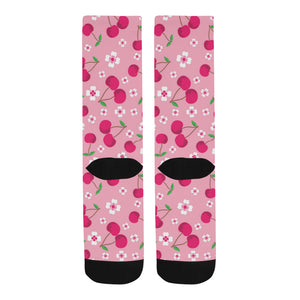 cherry flower pattern pink background Crew Socks