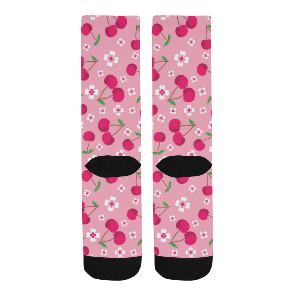 cherry flower pattern pink background Crew Socks