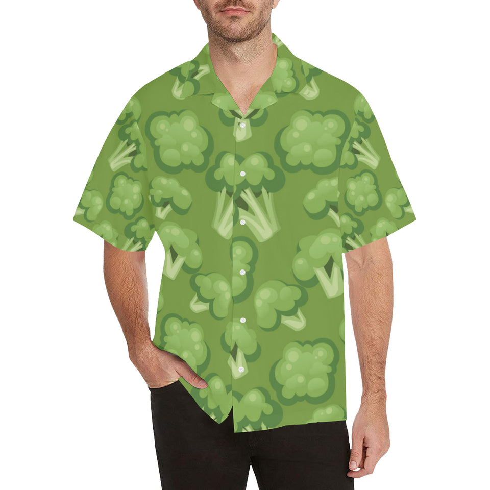 Broccoli pattern green background Men's All Over Print Hawaiian Shirt