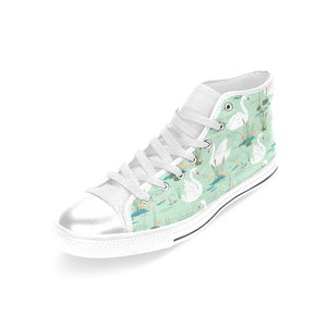 White swan lake pattern Women's High Top Canvas Shoes White