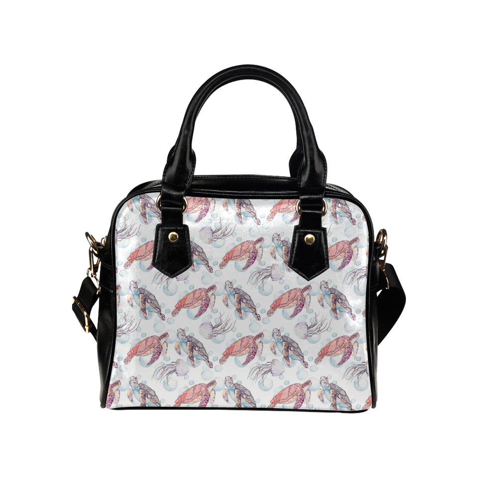 Watercolor sea turtle jellyfish pattern Shoulder Handbag