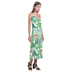 Cactus design pattern copy V-Neck Open Fork Long Dress