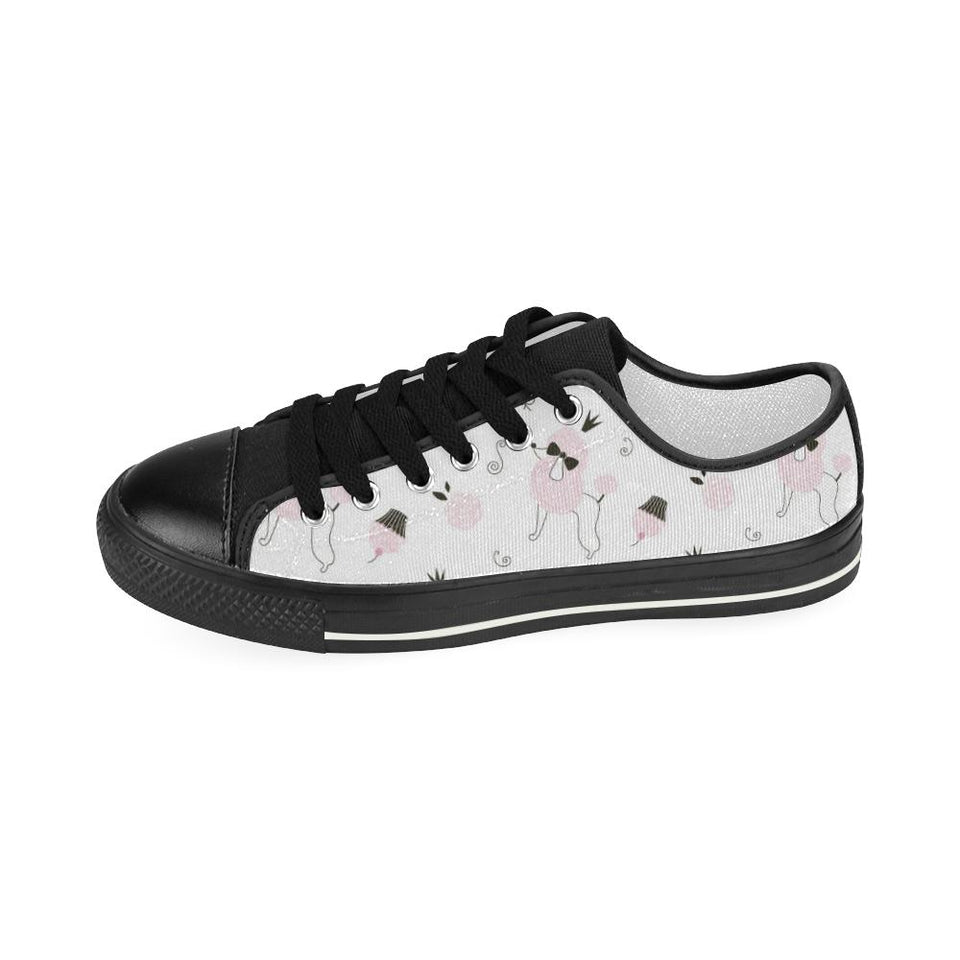 Poodle dog rose cake pattern Kids' Boys' Girls' Low Top Canvas Shoes Black