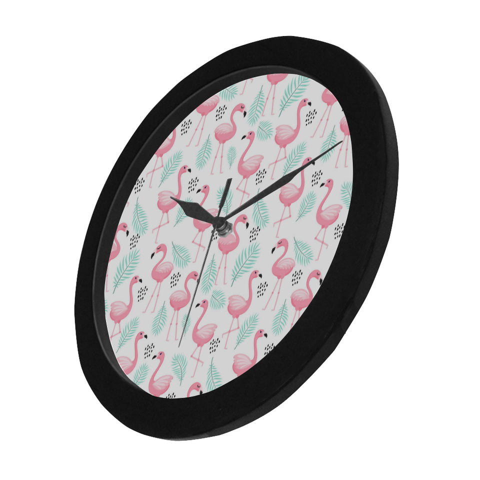 Cute flamingo pattern Elegant Black Wall Clock