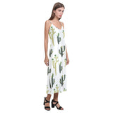 Cute cactus pattern V-Neck Open Fork Long Dress