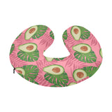 Avocado slices leaves pink back ground U-Shaped Travel Neck Pillow