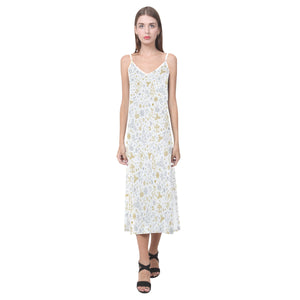 Christmas tree Christmas element Silver gold patte V-Neck Open Fork Long Dress