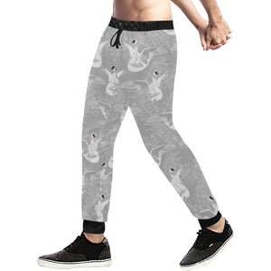 white swan gray background Unisex Casual Sweatpants