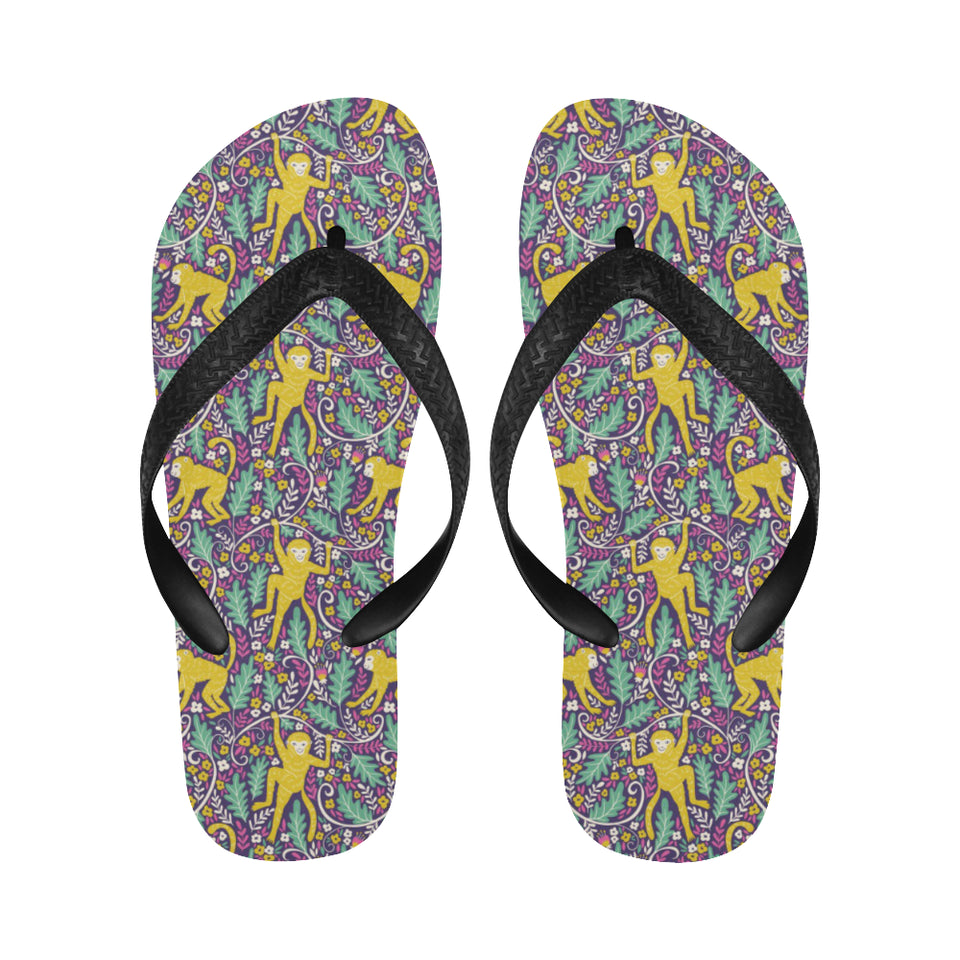 Cute yellow monkey leaves pattern Unisex Flip Flops