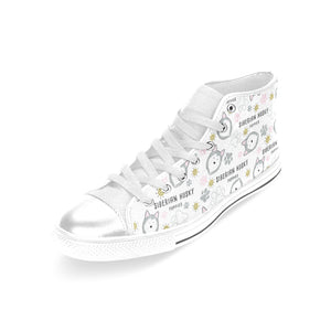 Siberian Husky design pattern Women's High Top Canvas Shoes White