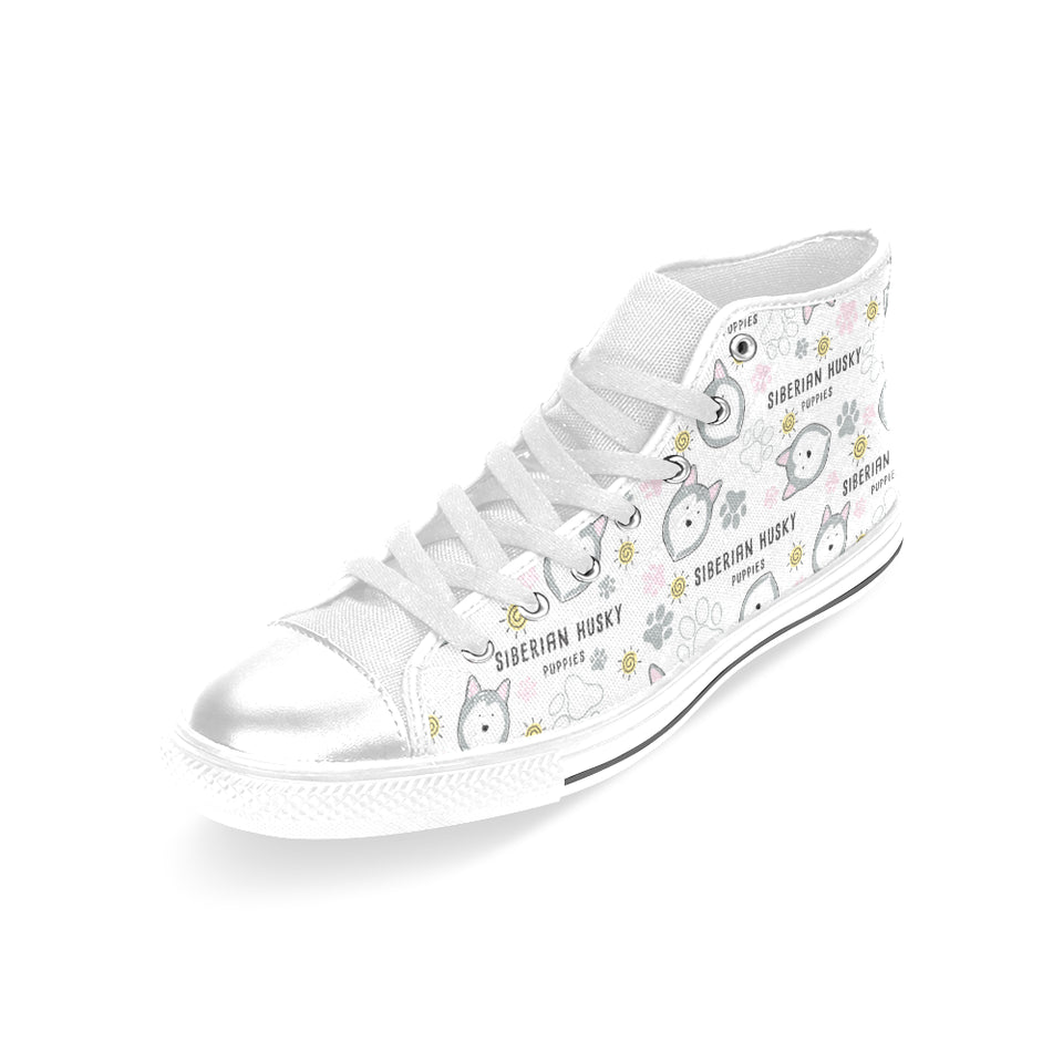 Siberian Husky design pattern Women's High Top Canvas Shoes White