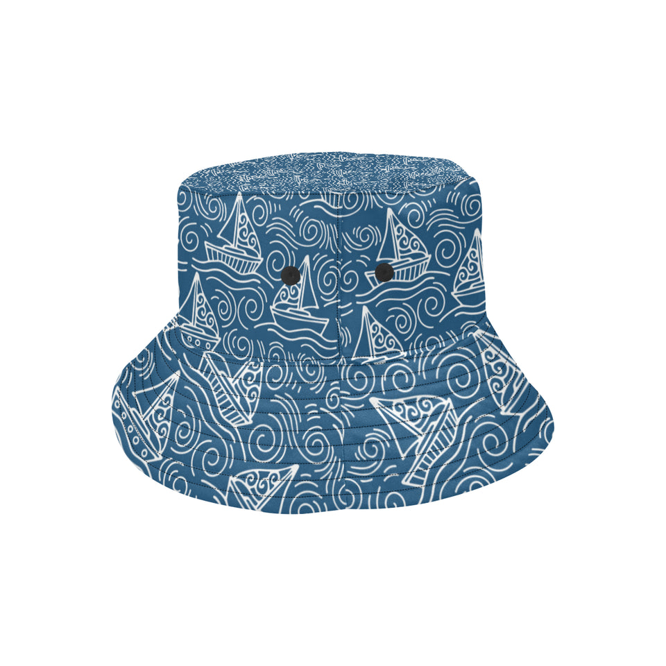 Hand drawn sailboat pattern Unisex Bucket Hat