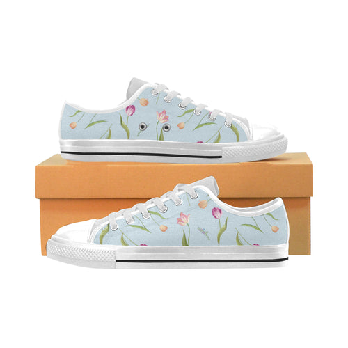 Watercolor Tulips pattern Men's Low Top Shoes White