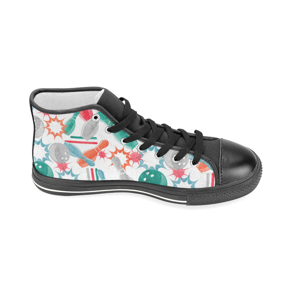 Watercolor bowling pattern Men's High Top Canvas Shoes Black
