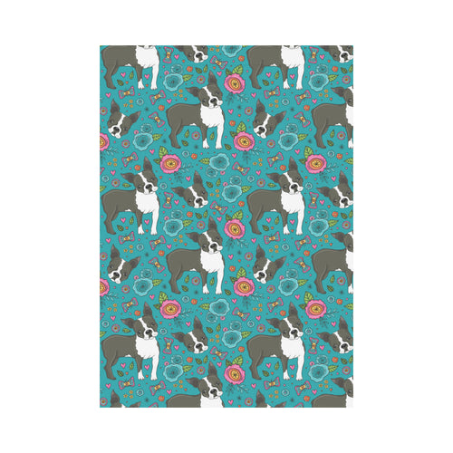 Boston terrier beautiful flower pattern House Flag Garden Flag