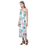 Toucan tropical flower leave pattern V-Neck Open Fork Long Dress