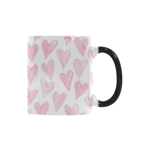 Watercolor pink heart pattern Morphing Mug Heat Changing Mug