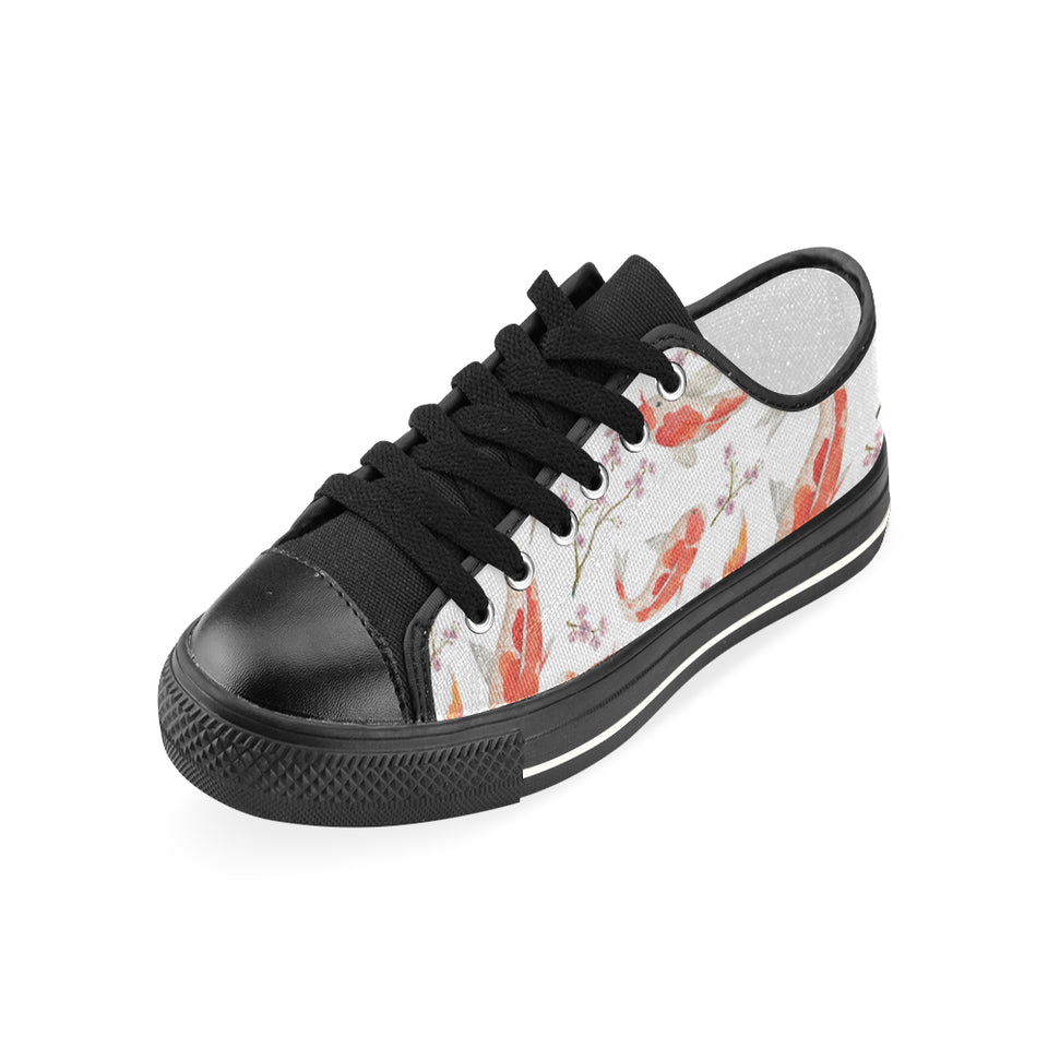 Watercolor fancy carp pattern Women's Low Top Canvas Shoes Black