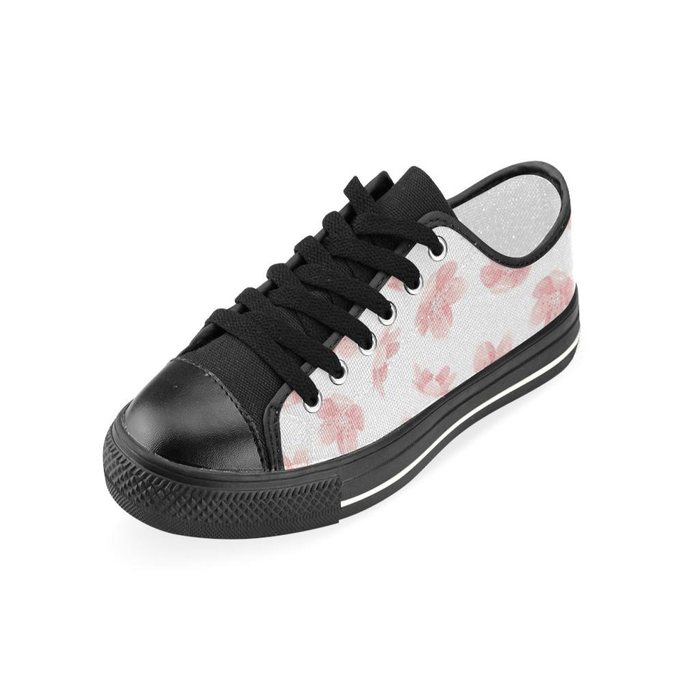 Pink sakura cherry blossom pattern Kids' Boys' Girls' Low Top Canvas Shoes Black