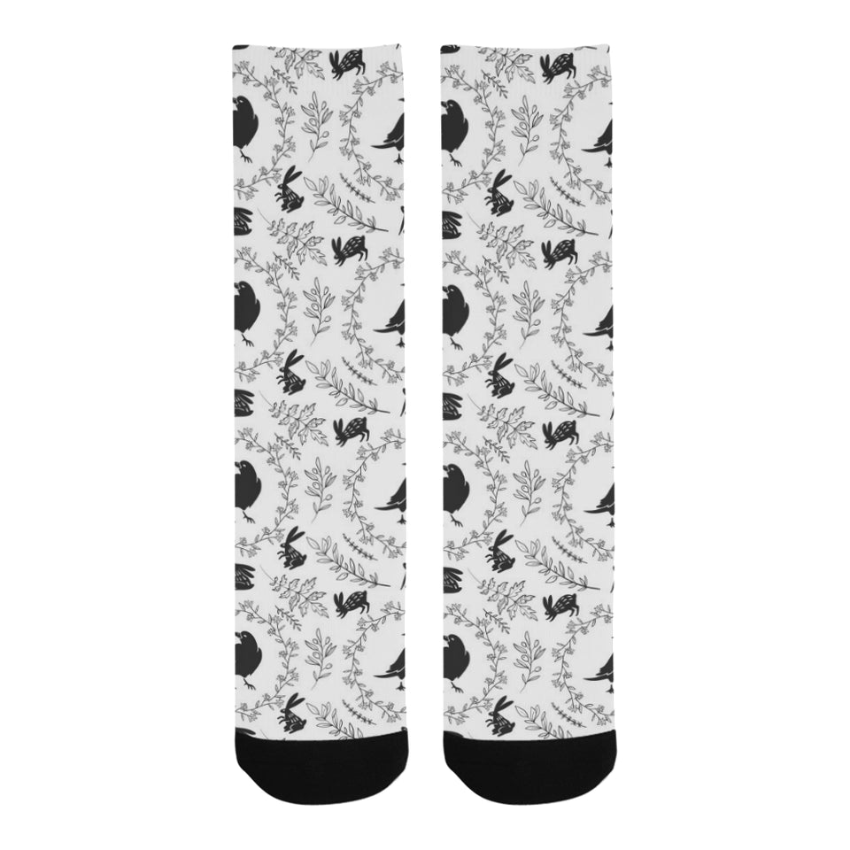 Crows floral wreath rabbit pattern Crew Socks