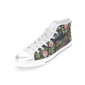 Dragons flower pattern Women's High Top Canvas Shoes White