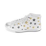 hand drawn gold black star pattern Women's High Top Canvas Shoes White