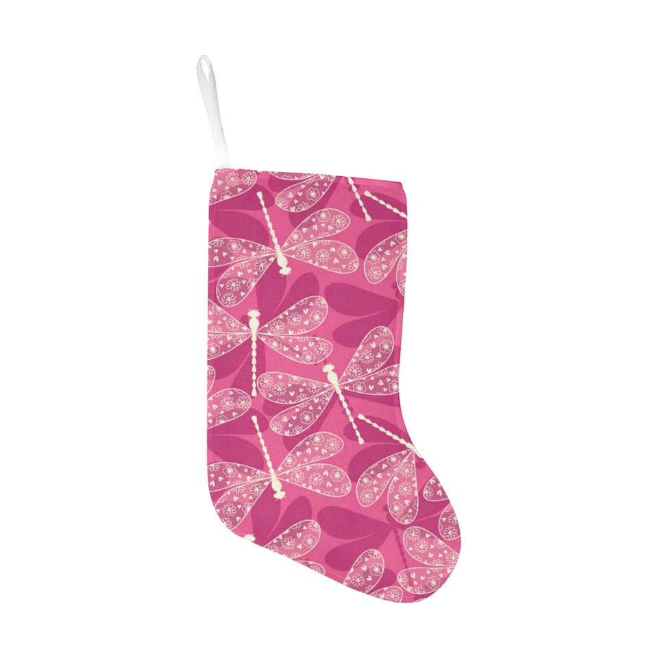 Beautiful dragonfly pink background Christmas Stocking