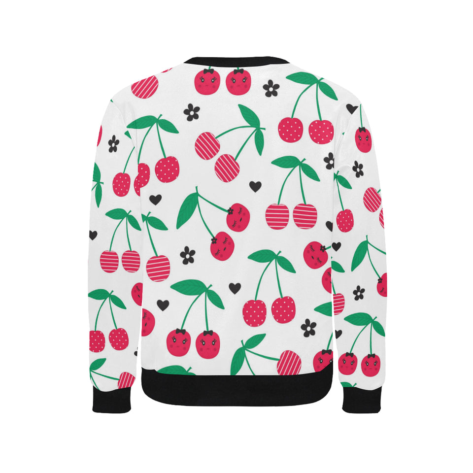 cherry pattern white background Men's Crew Neck Sweatshirt