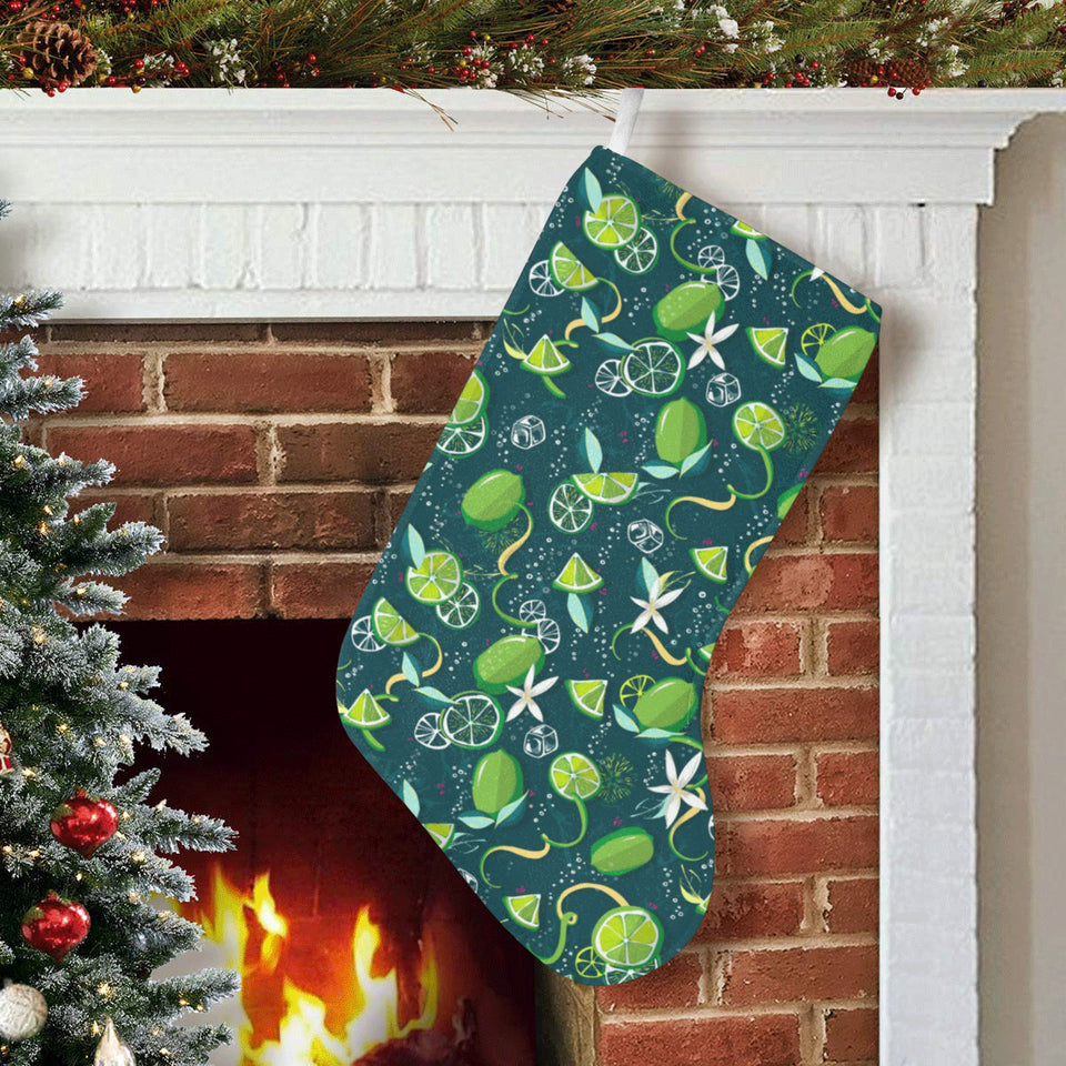 Lime ice flower pattern Christmas Stocking