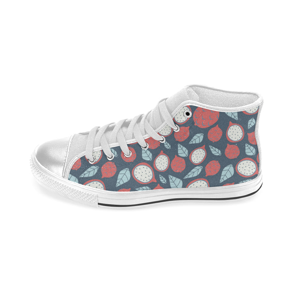 dragon fruits dark blue background Women's High Top Canvas Shoes White
