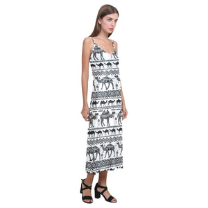 Camel polynesian tribal pattern V-Neck Open Fork Long Dress
