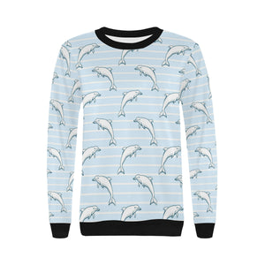 Dolphin blue striped background Women's Crew Neck Sweatshirt