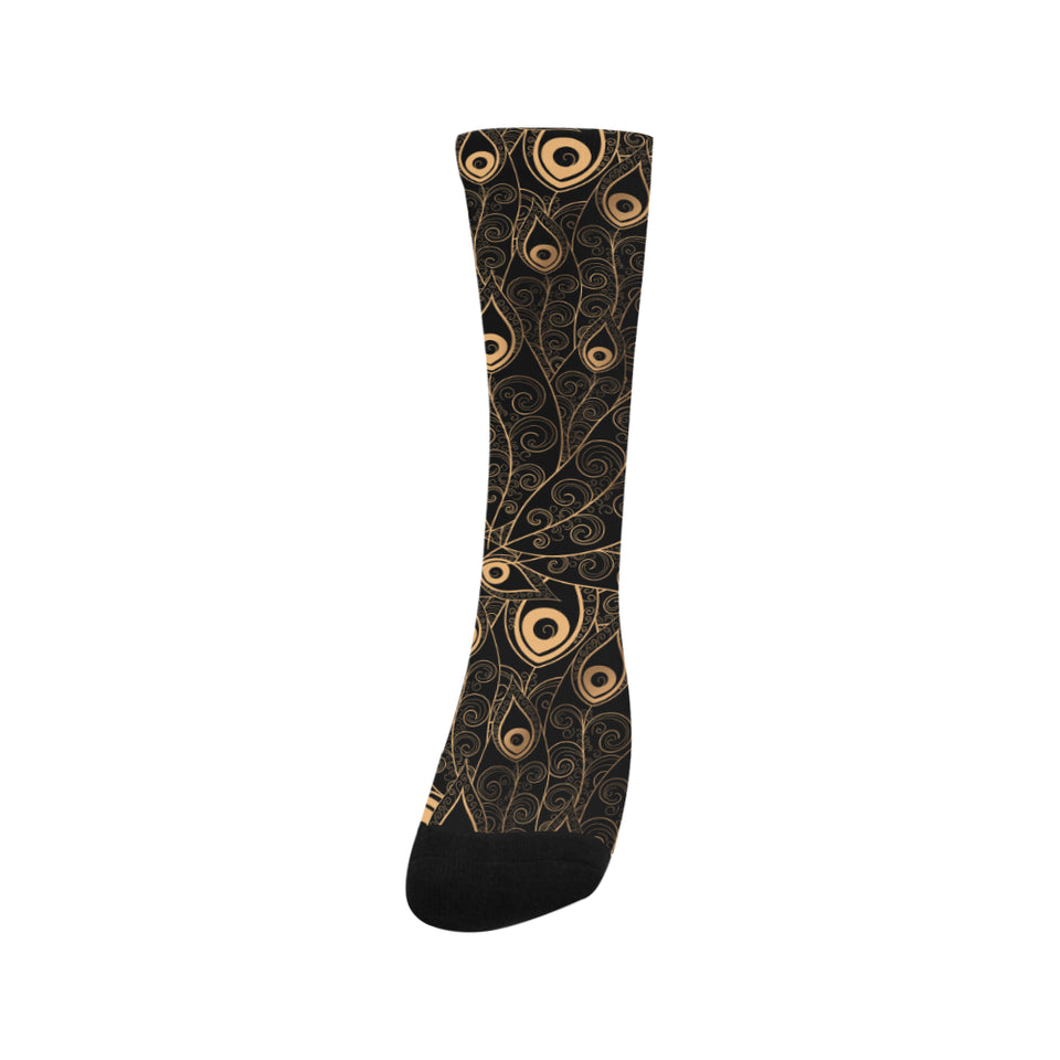 Gold peacock feather pattern Crew Socks