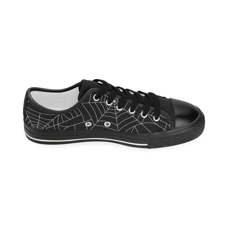 Spider web pattern Black background white cobweb Women's Low Top Canvas Shoes Black