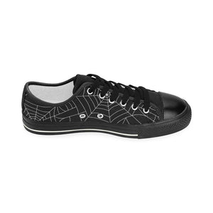 Spider web pattern Black background white cobweb Kids' Boys' Girls' Low Top Canvas Shoes Black