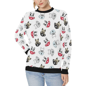 French bulldog cup paw pattern Women's Crew Neck Sweatshirt