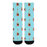 electric guitar pattern light blue background Crew Socks
