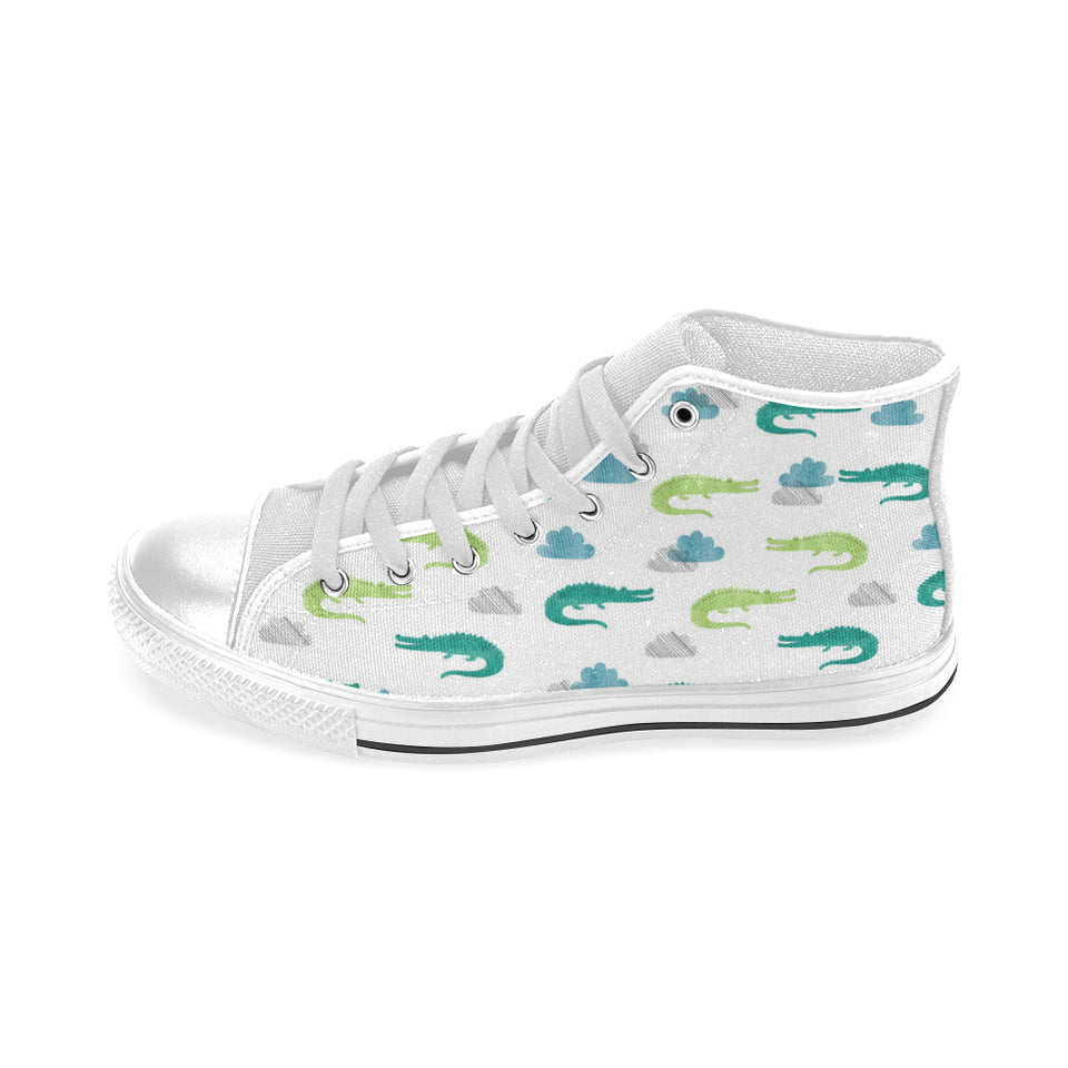 watercolor crocodile pattern Men's High Top Canvas Shoes White