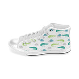watercolor crocodile pattern Men's High Top Canvas Shoes White