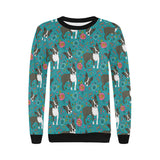 Boston terrier beautiful flower pattern Women's Crew Neck Sweatshirt
