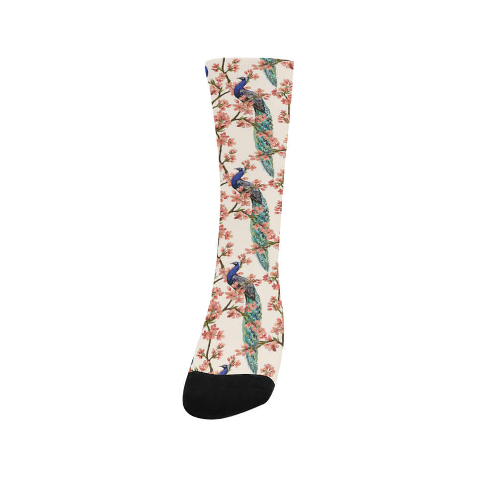 Peacock tropical flower pattern Crew Socks