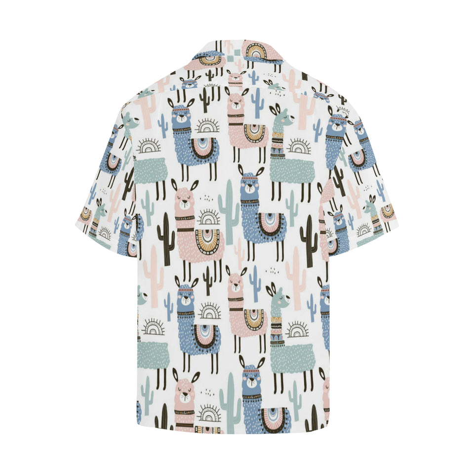 lama Alpaca cactus hand drawn pattern Men's All Over Print Hawaiian Shirt