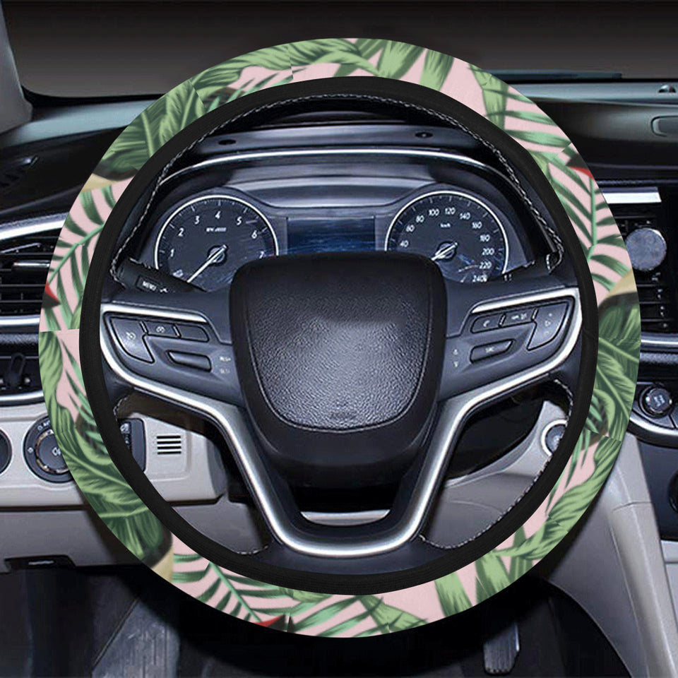 Toucan tropical green jungle palm pattern Car Steering Wheel Cover