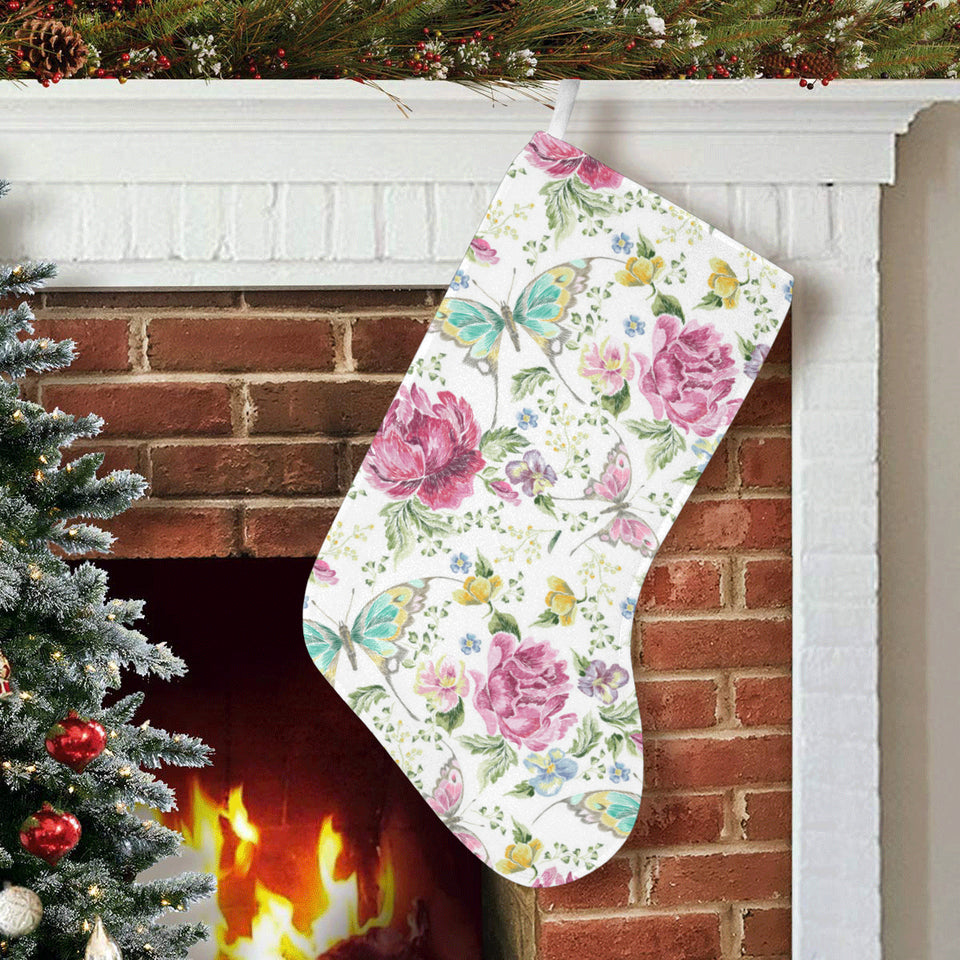 Hand drawn butterfly rose Christmas Stocking