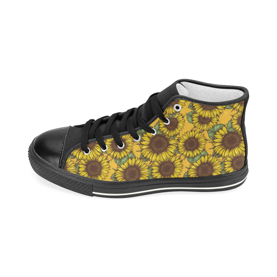Sunflower pattern Women's High Top Canvas Shoes Black